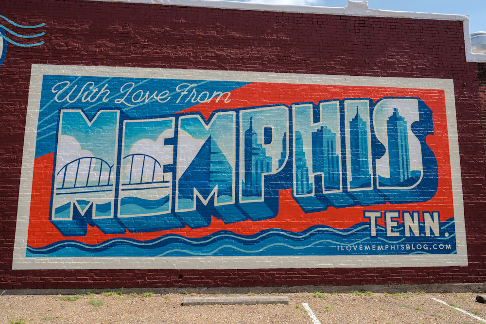mural of the name Memphis on a building in Memphis Tennessee